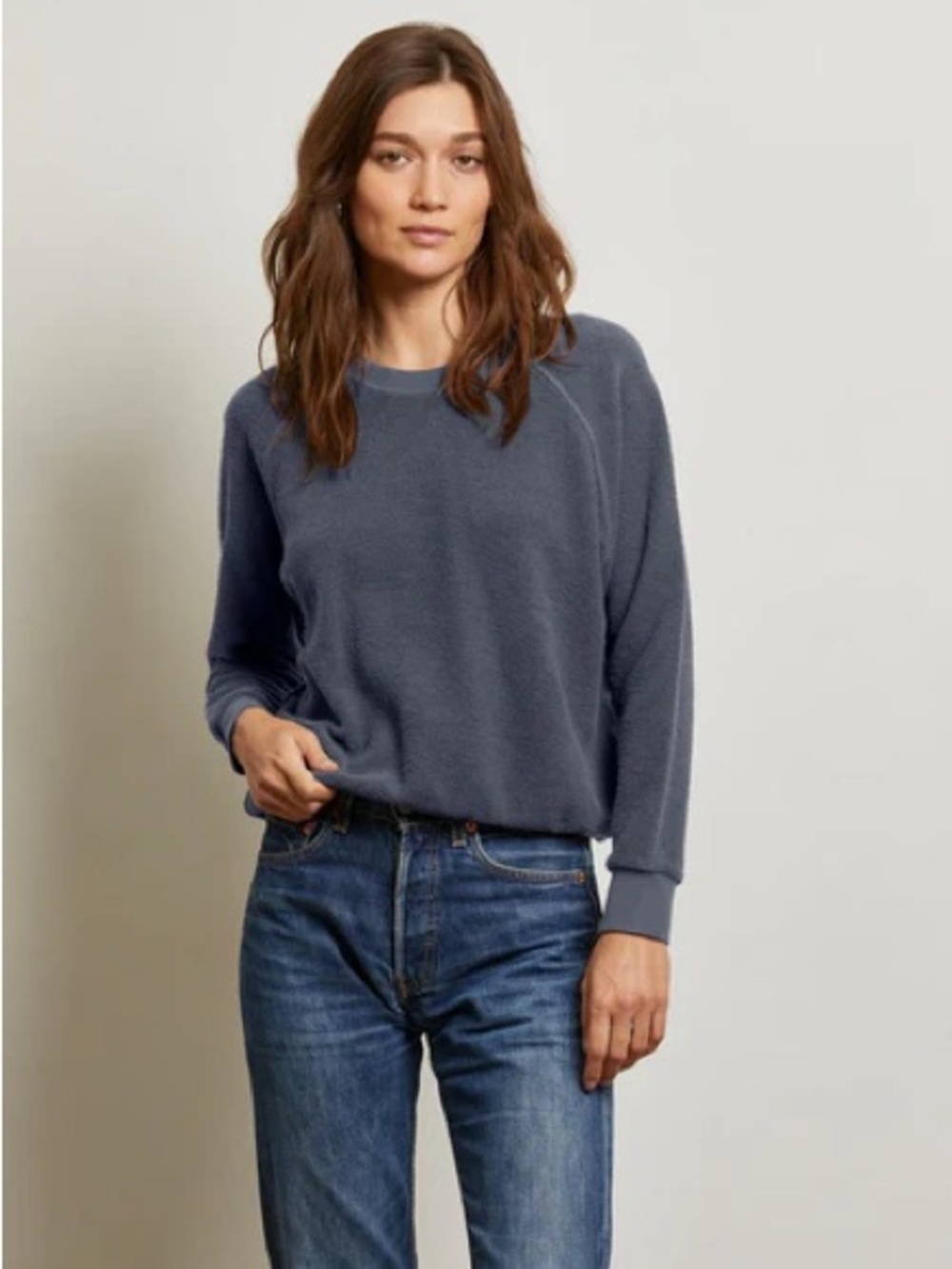 Perfectwhitetee ziggy reverse fleece crew neck sweatshirt- Night - Picture 3 of 7
